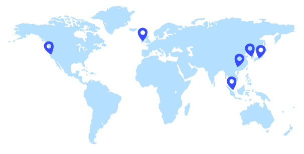 A world map with pins marking ViSenze office locations in Singapore, Beijing, Dublin, and San Francisco.